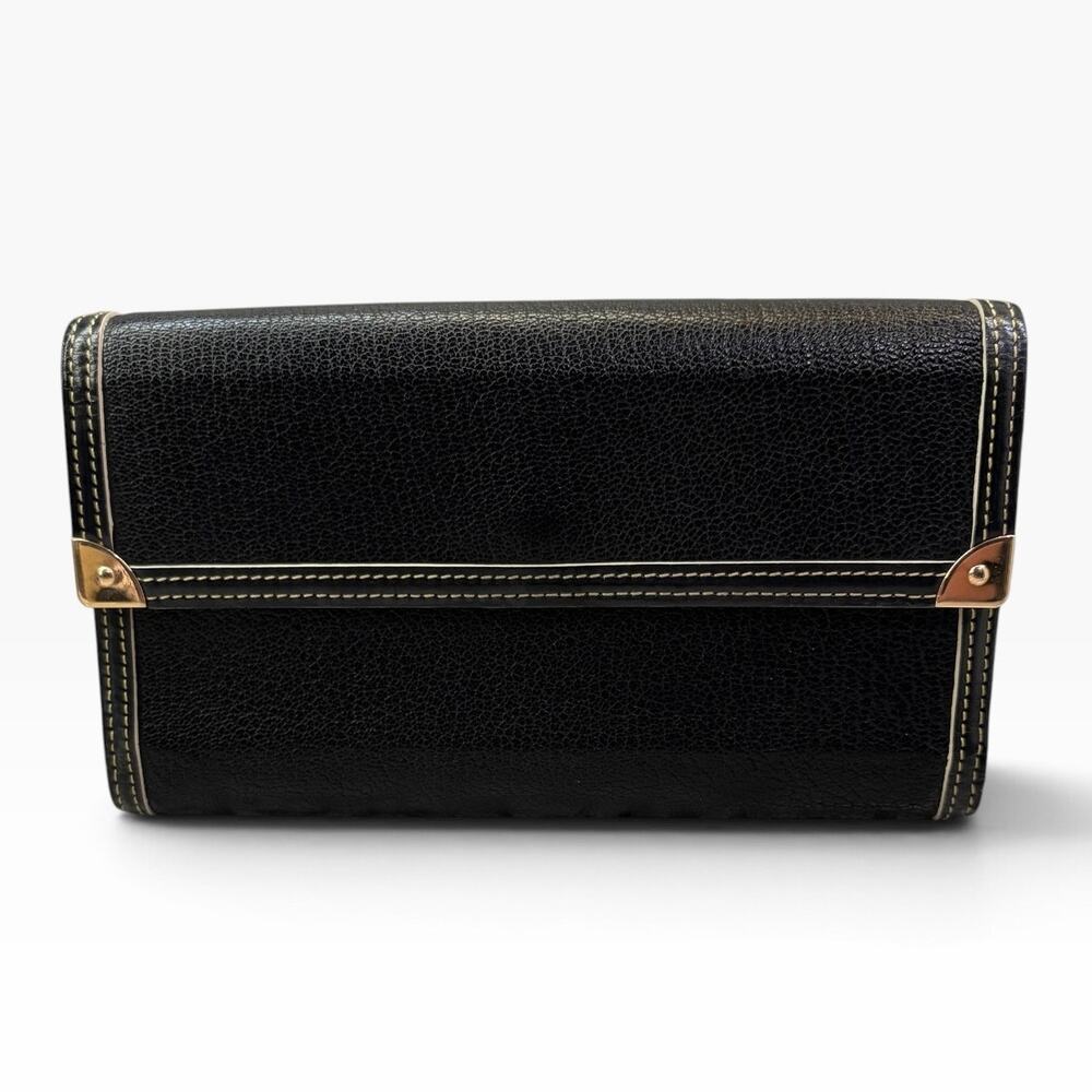 Louis Vuitton Suhali Black Leather Long Wallet Clutch Gold Corners